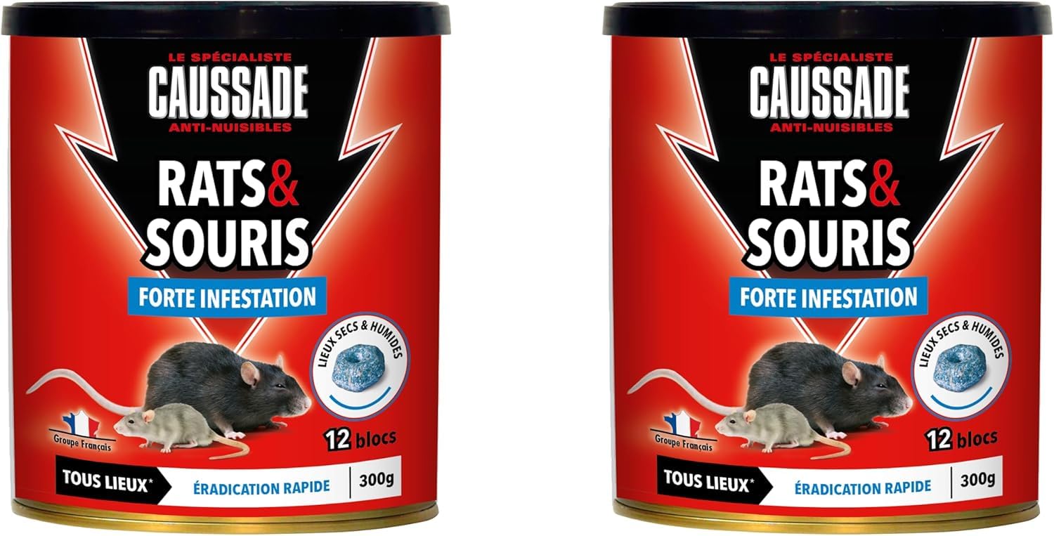 Caussade blocs pâte rats souris 12 blocs 300 g flocoumafen