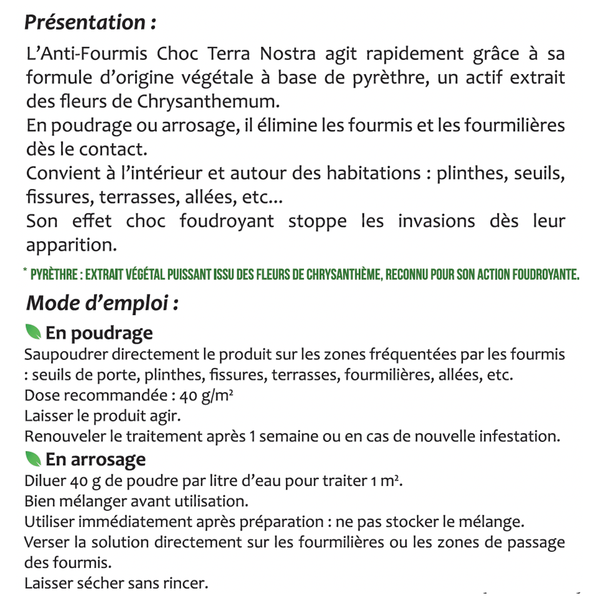 Terra Nostra Choc Anti-Fourmis poudreuse 250 g pyrèthre