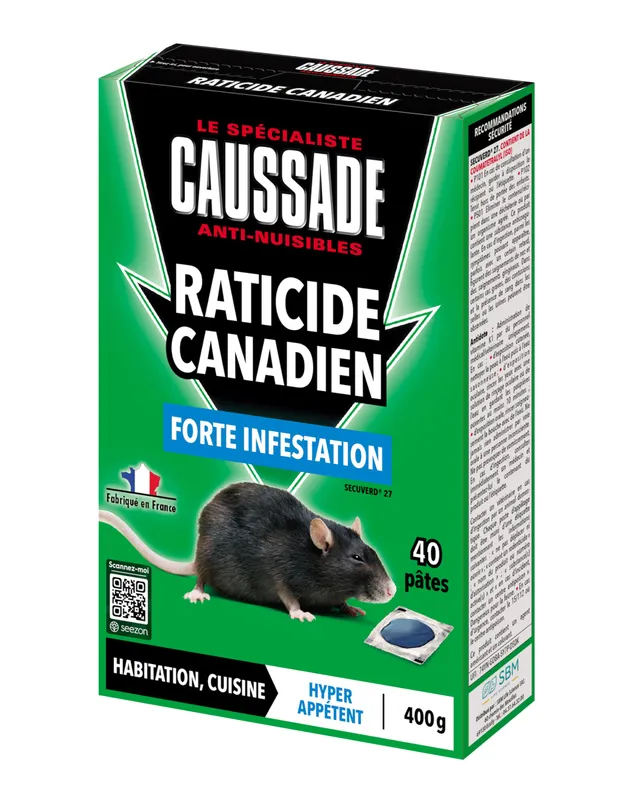 Caussade Raticide Canadien pâte anti-rats 40 appâts 400g