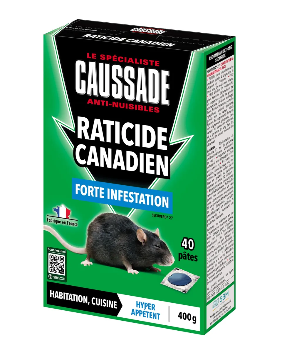 Caussade Raticide Canadien pâte anti-rats 40 appâts 400g
