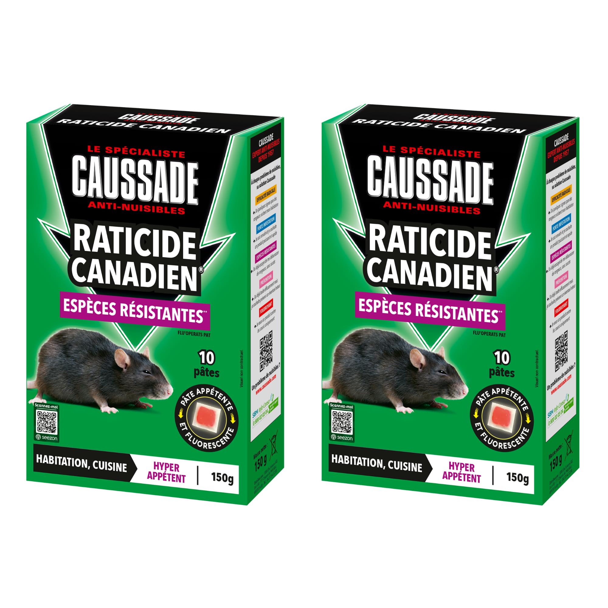 Caussade Anti-Rats raticide 10 pâtes 150 g 1 boîte appétent