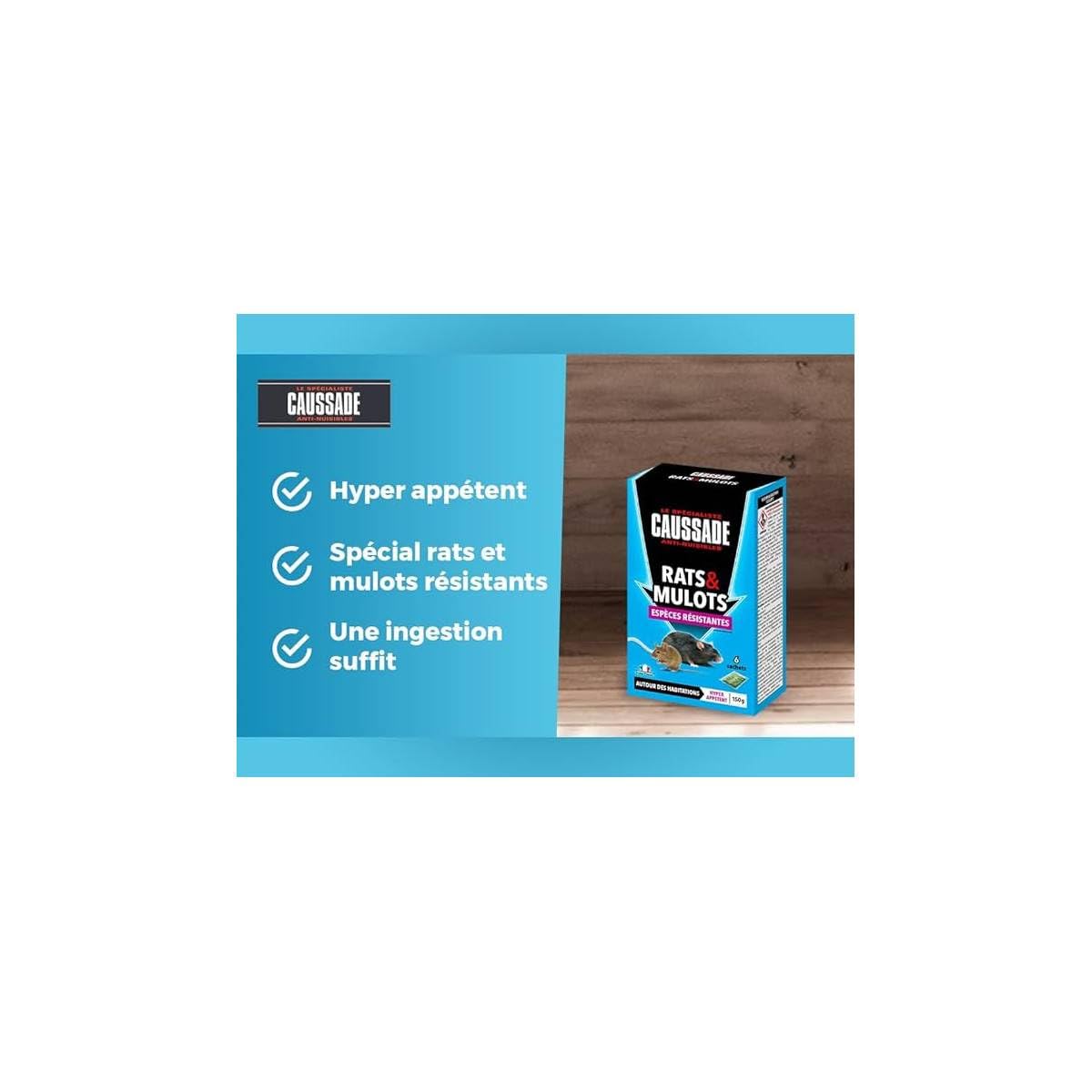 Caussade Anti-Rats & Mulots CARMUC150N raticide céréales 150g résistants