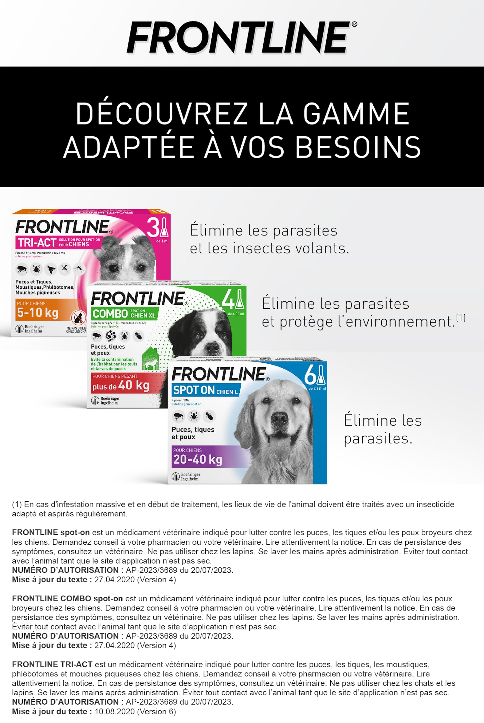 Frontline Spot On chien 2-10kg 6 pipettes puces tiques
