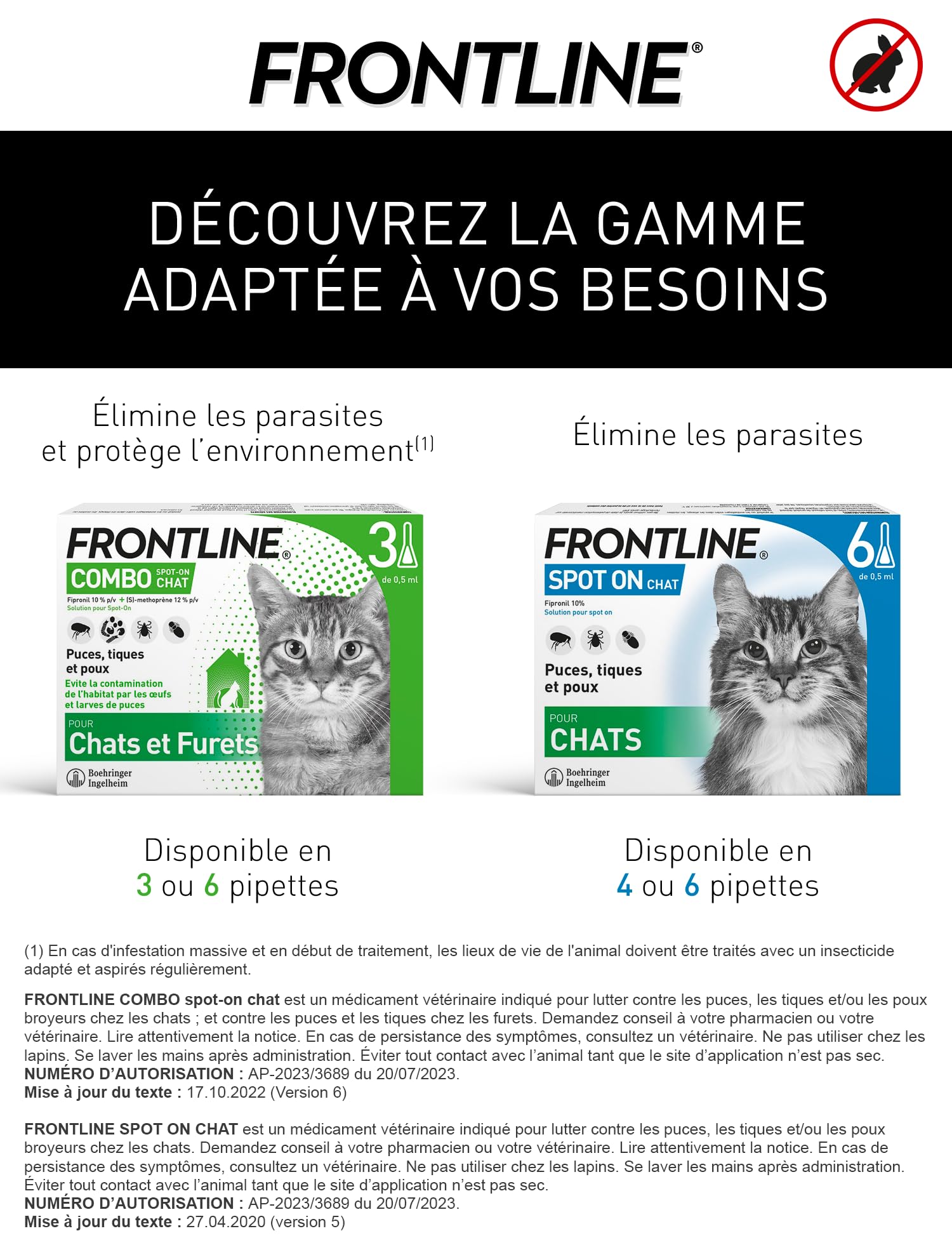 Frontline Combo Chat spot-on antiparasitaire 6 pipettes anti-larves