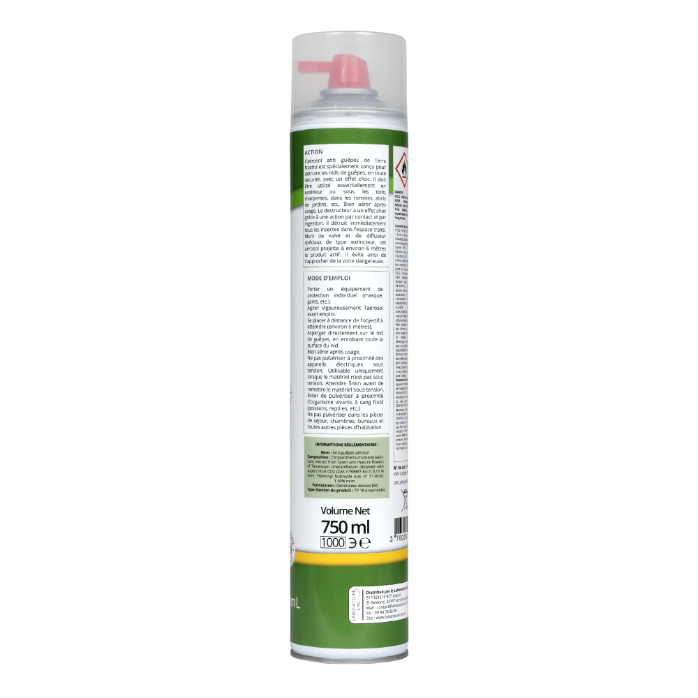 Terra Nostra aérosol anti-guêpes frelons 750ml jet 6m