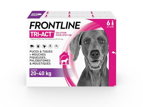 Frontline Tri-Act Chien L 20-40 kg antiparasitaire 6 pipettes 5 parasites