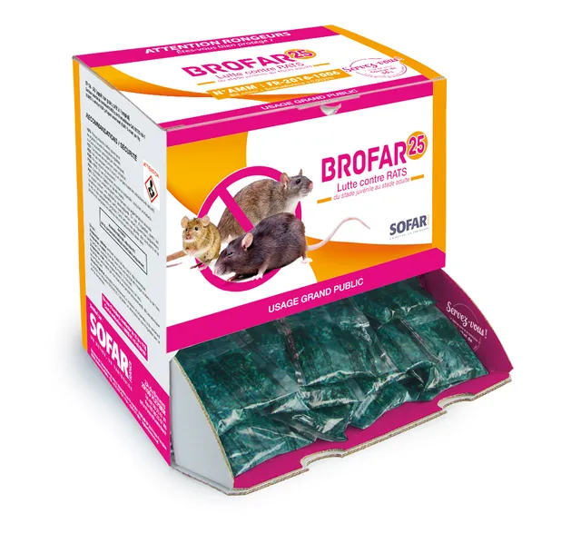 Ratunion 2000 Brofar 25 raticide blé sachet 50g