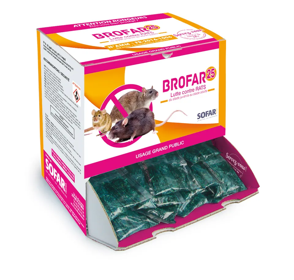 Ratunion 2000 Brofar 25 raticide blé sachet 50g