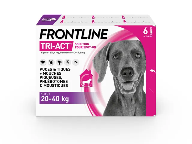 Frontline Tri-Act Chien L 20-40 kg antiparasitaire 6 pipettes 5 parasites