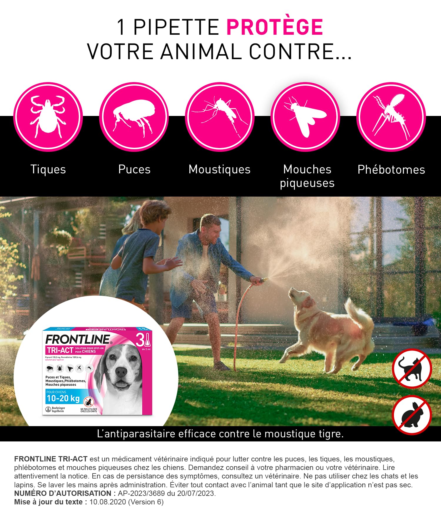 Frontline Tri-Act Chien M 10-20 kg antiparasitaire 3 pipettes 5 parasites