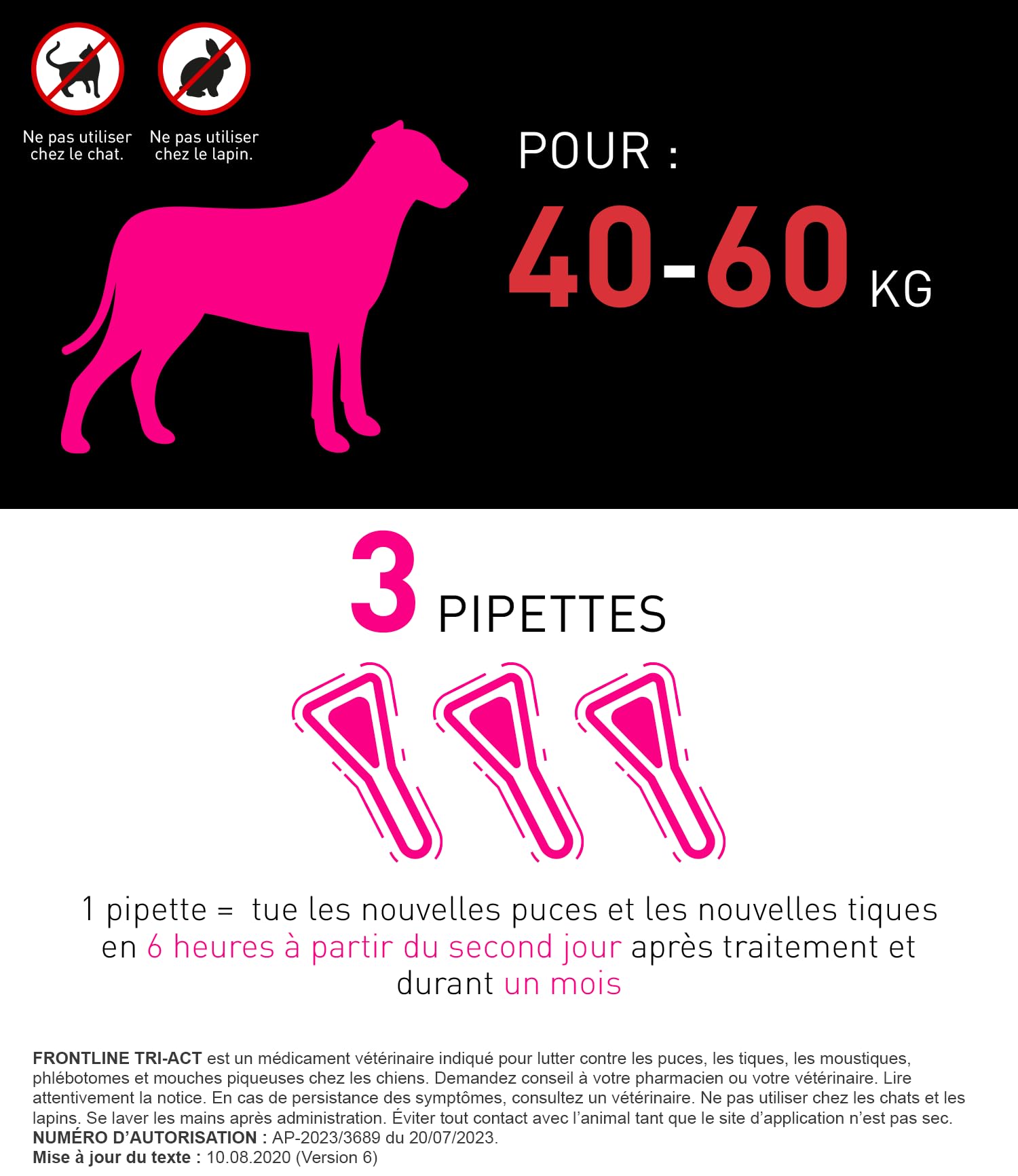Frontline Tri-Act Chien XL antiparasitaire 40-60 kg 3 pipettes tiques