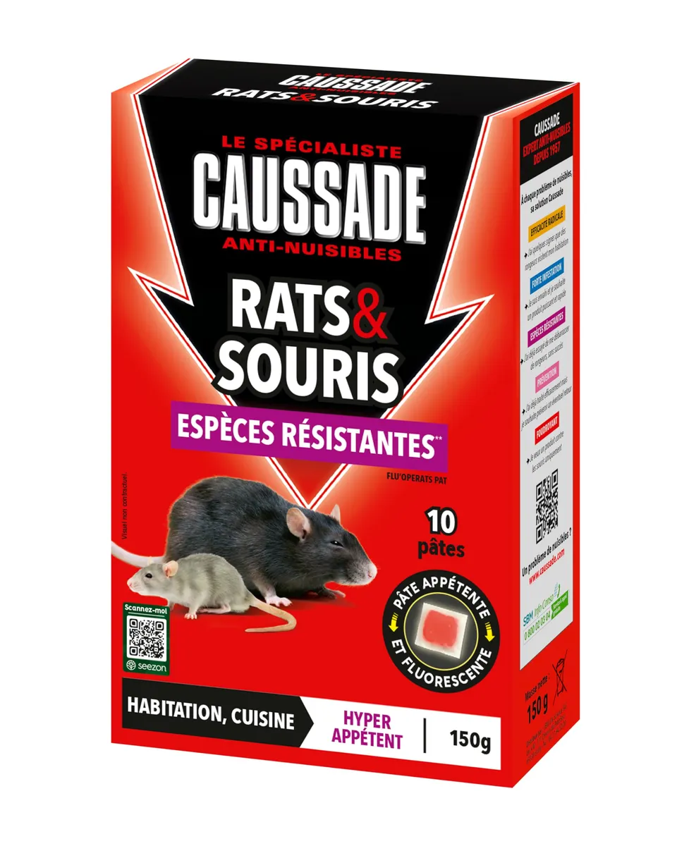 Caussade anti-rats et souris pâtes fluorescent 150 g
