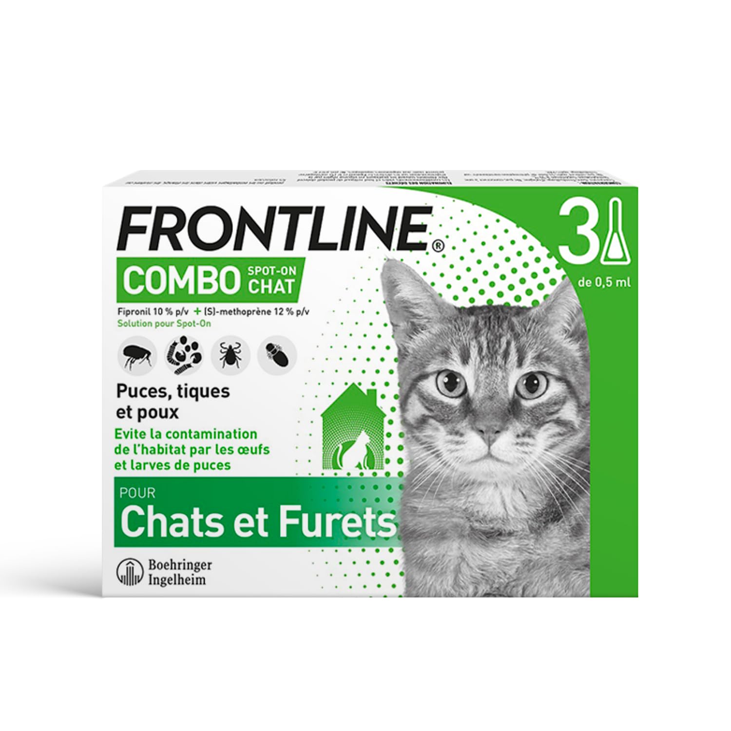 Frontline Combo Chat spot-on antiparasitaire 6 pipettes anti-larves