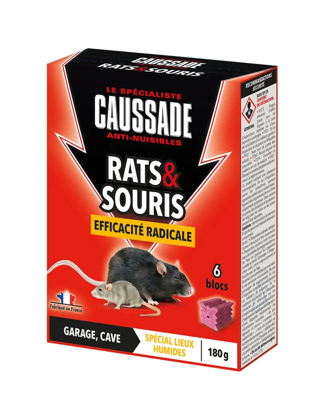 Caussade anti-rats et souris blocs 6 appâts 180 g