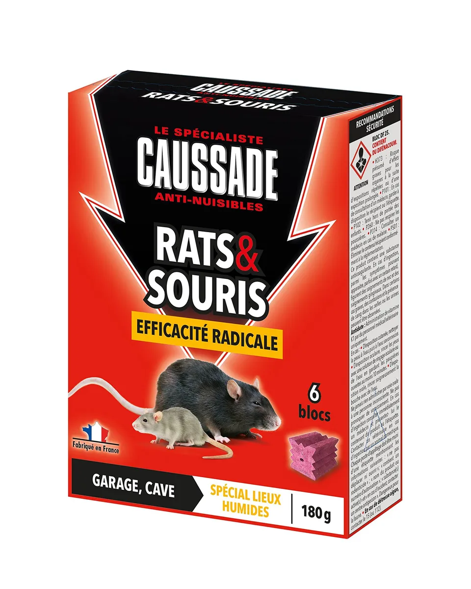 Caussade anti-rats et souris blocs 6 appâts 180 g